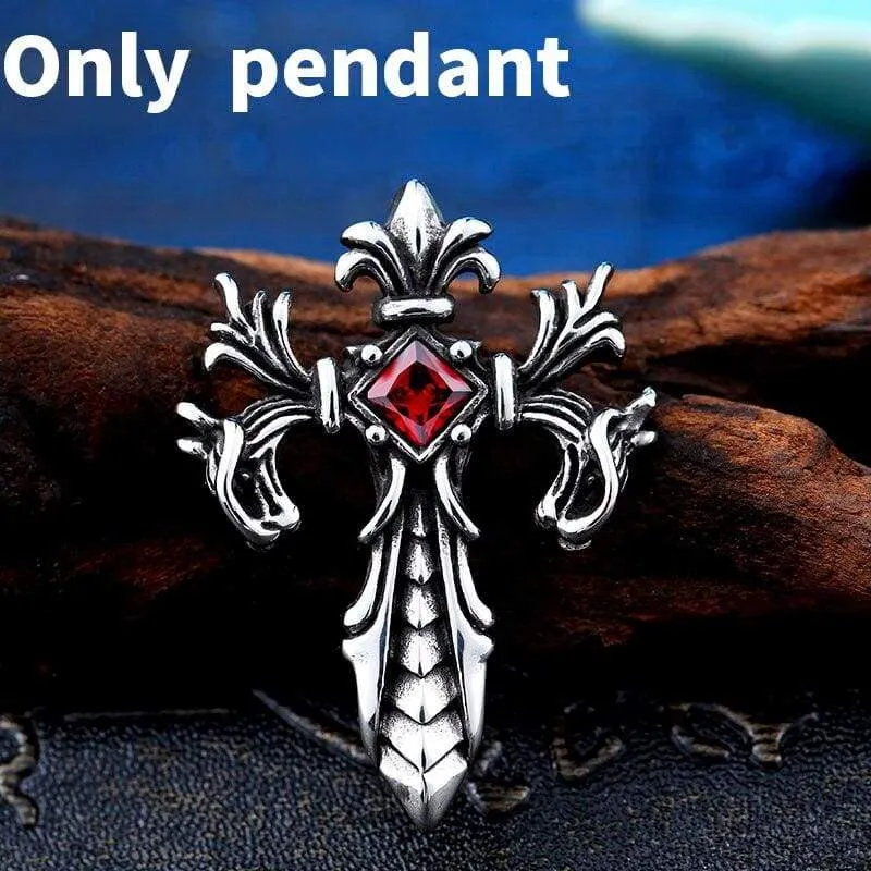 Steel soldier Wholesale Jewelry Charm Necklace Pendants Red & Black CZ Cross Jewelry woman and Man stone Sword