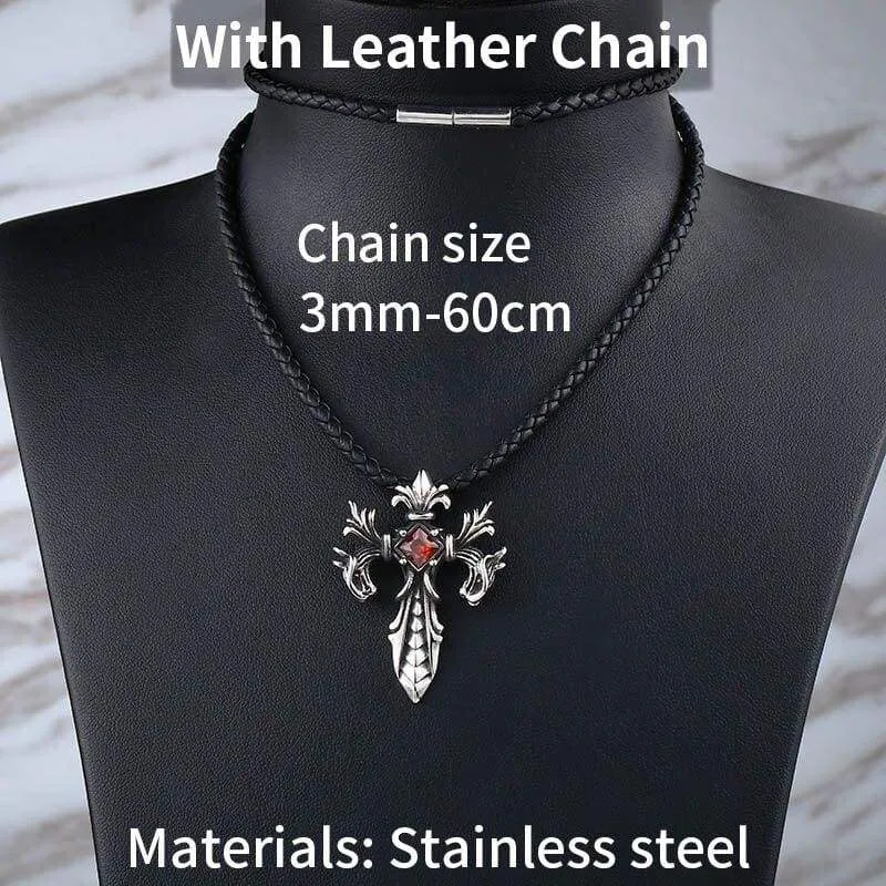 Steel soldier Wholesale Jewelry Charm Necklace Pendants Red & Black CZ Cross Jewelry woman and Man stone Sword