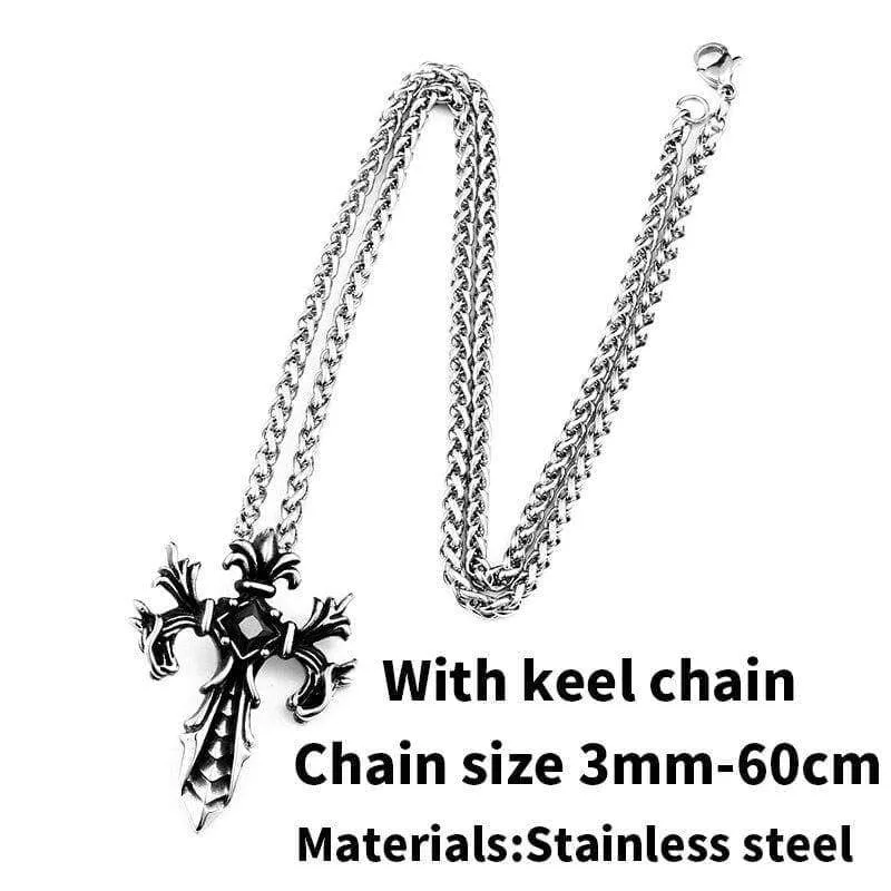 Steel soldier Wholesale Jewelry Charm Necklace Pendants Red & Black CZ Cross Jewelry woman and Man stone Sword