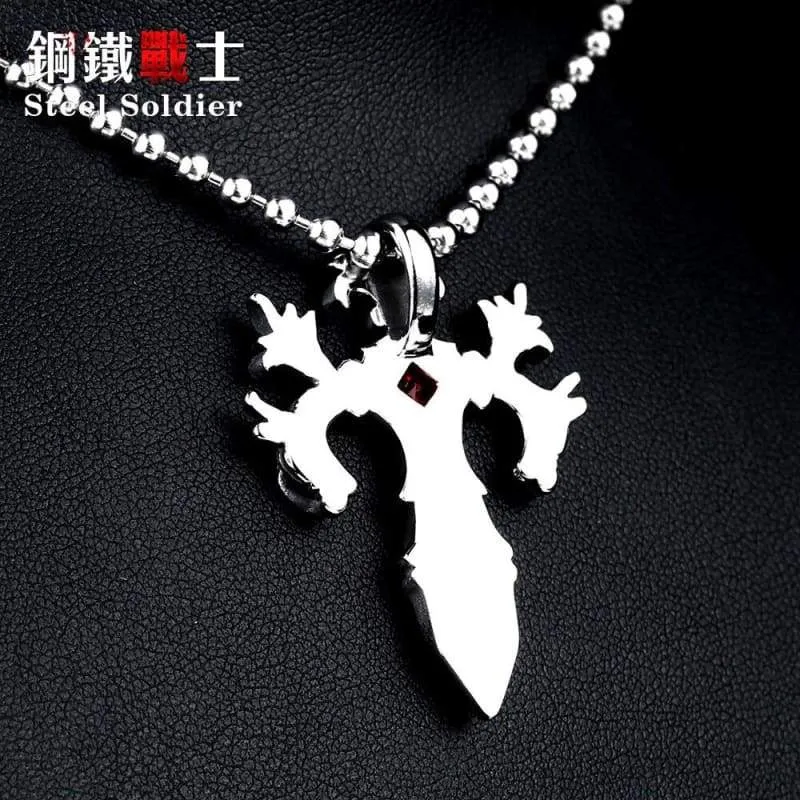 Steel soldier Wholesale Jewelry Charm Necklace Pendants Red & Black CZ Cross Jewelry woman and Man stone Sword