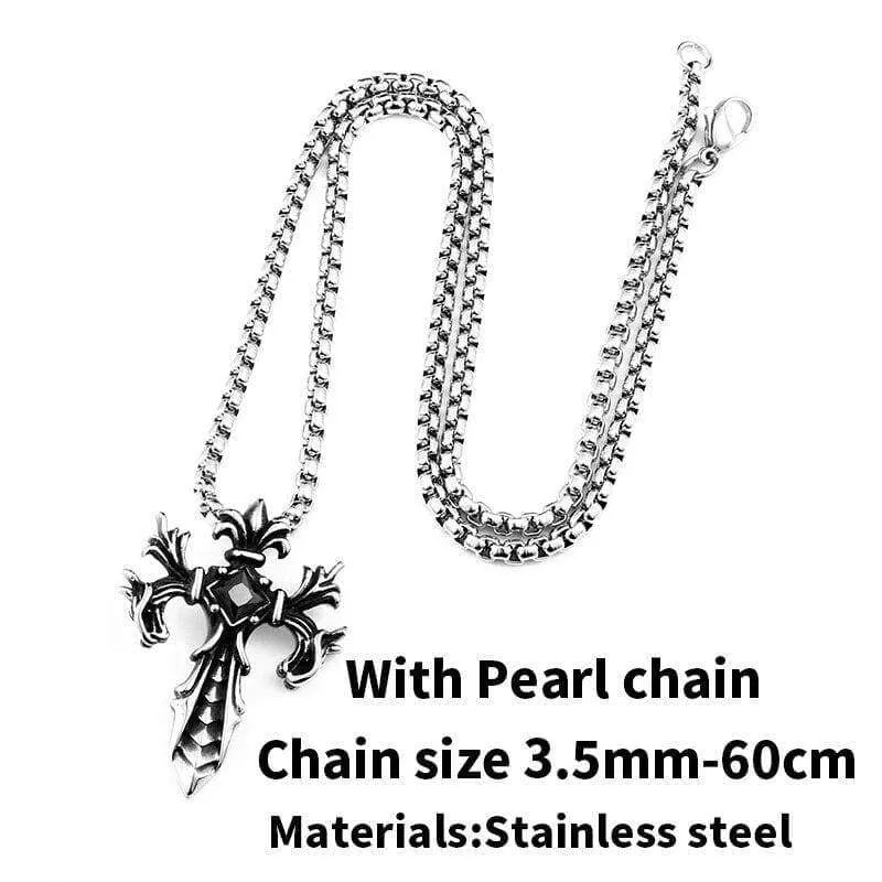 Steel soldier Wholesale Jewelry Charm Necklace Pendants Red & Black CZ Cross Jewelry woman and Man stone Sword