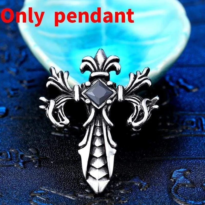 Steel soldier Wholesale Jewelry Charm Necklace Pendants Red & Black CZ Cross Jewelry woman and Man stone Sword