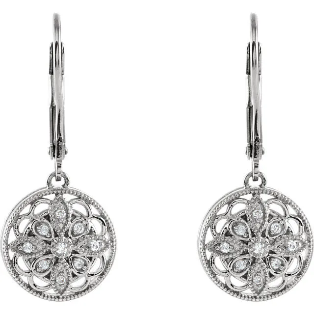 Sterling Silver 1/10 CTW Diamond Lever Back Earrings