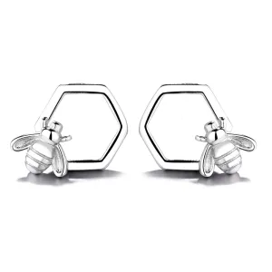 Sterling Silver Bee and Honeycomb Stud Earring