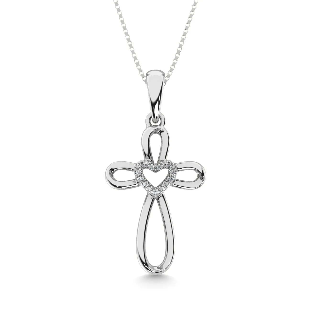 Sterling Silver Diamond Accent Heart & Cross Pendant