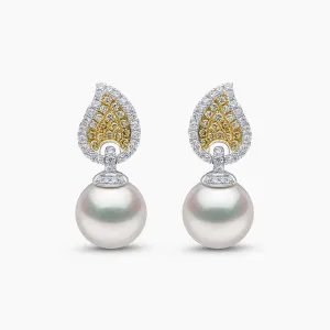 Sunrise 18K Gold Pearl and Diamond Teardrop Earrings