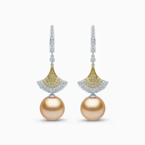 Sunrise 18k Gold South Sea Pearl Diamond Hoop Drop Earrings