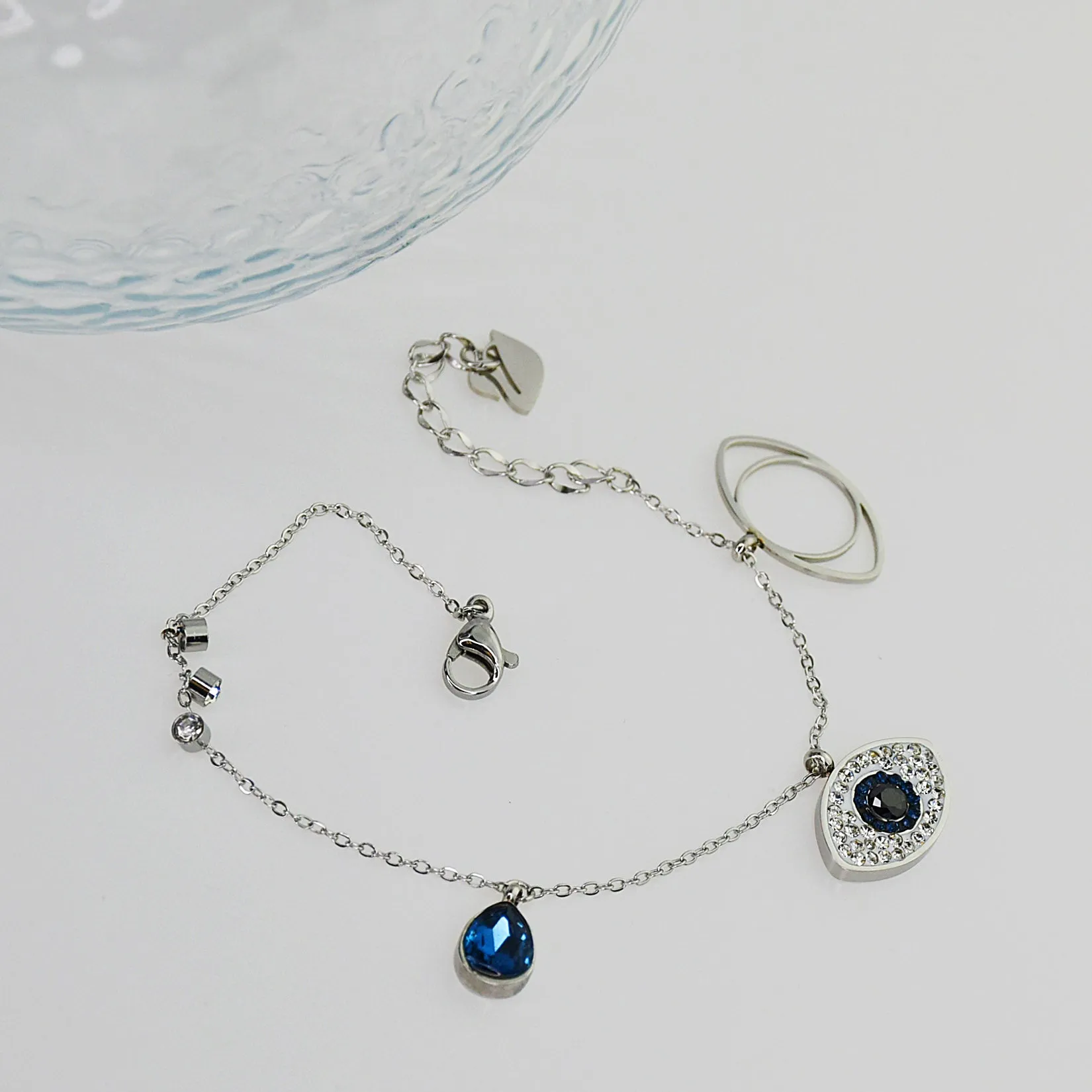 Symbolic Bracelet Chain with Silver Evil Eye Charms for Women