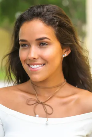 Tan Suede Choker with Pearl Detail