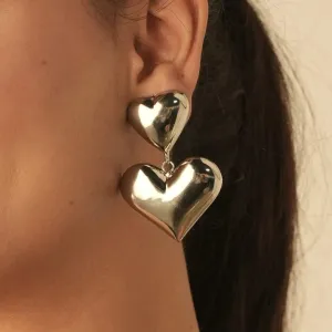 TFC Bold Double Heart Silver Plated Dangler Earrings