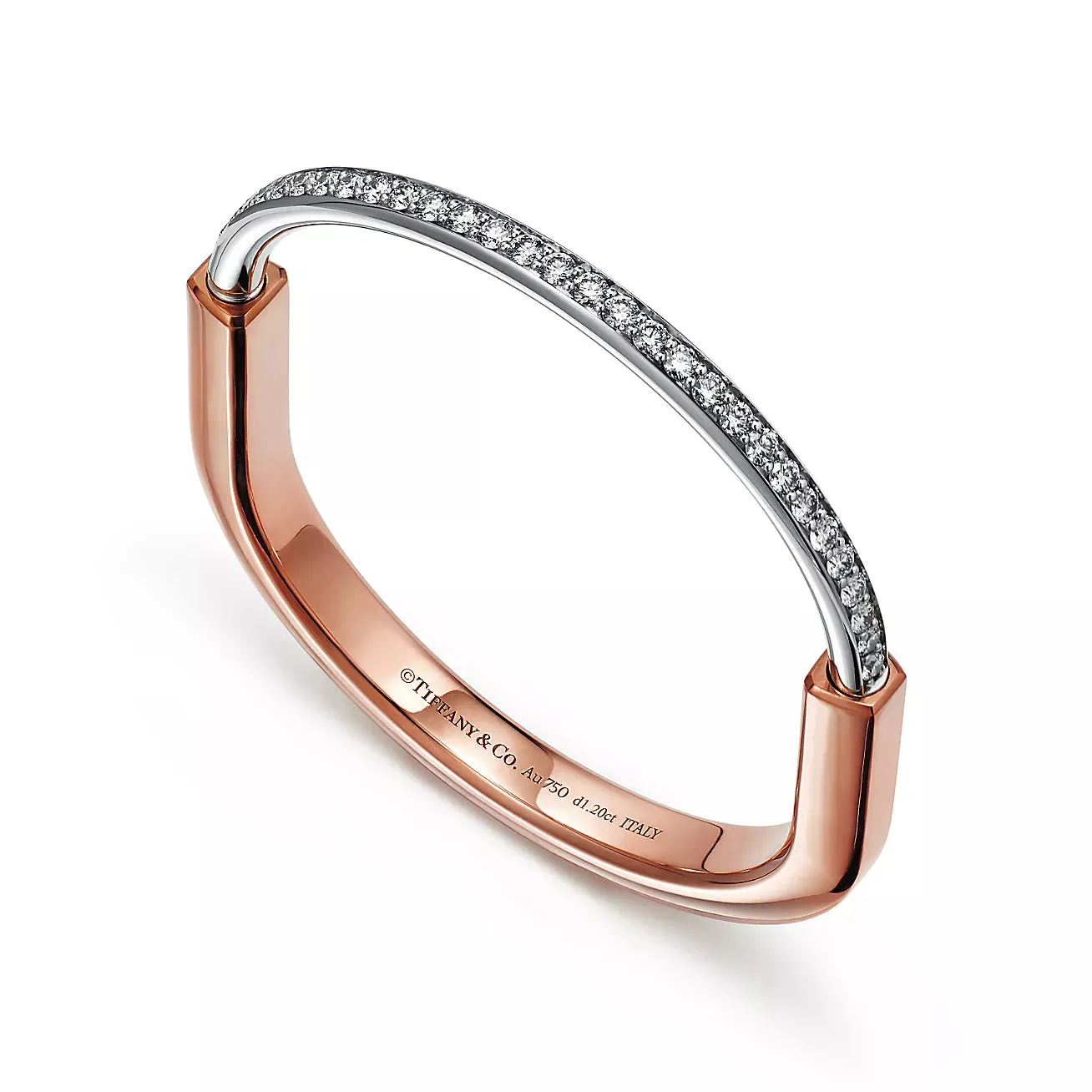 Tiffany Lock Bangle in Rose and White Gold with Half Pavé Diamonds