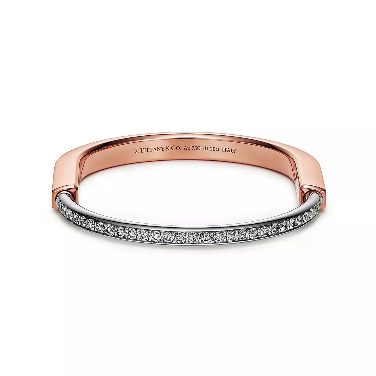 Tiffany Lock Bangle in Rose and White Gold with Half Pavé Diamonds