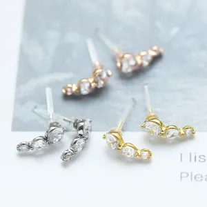 Triple CZ Stone Plastic Post Earrings