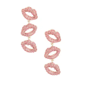 Triple Linked Pink Lips Drop Earrings - Bold and Beautiful Jewelry for Women