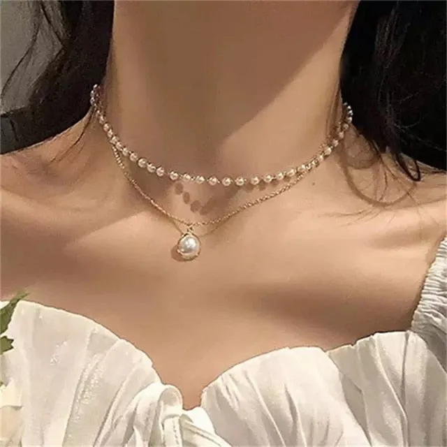 VenusFoxTrendy Multilayered Butterfly Pearl Necklace For Women Fashion Sun Star Gold Pearl Choker Necklaces 2021 Trend Jewelry Gift