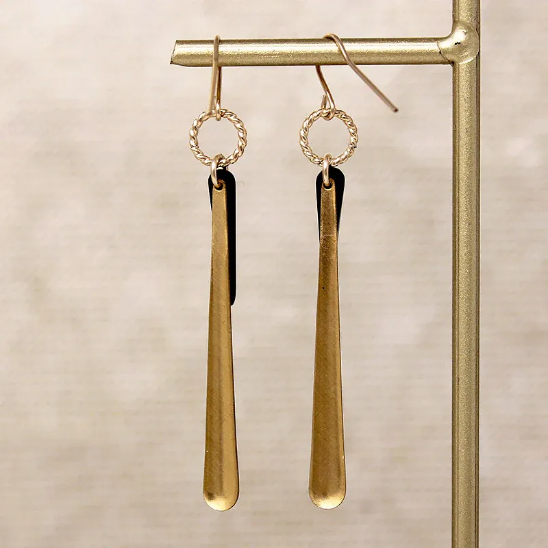 Warm Brass & Ebony Wood Drop Earrings by Brin