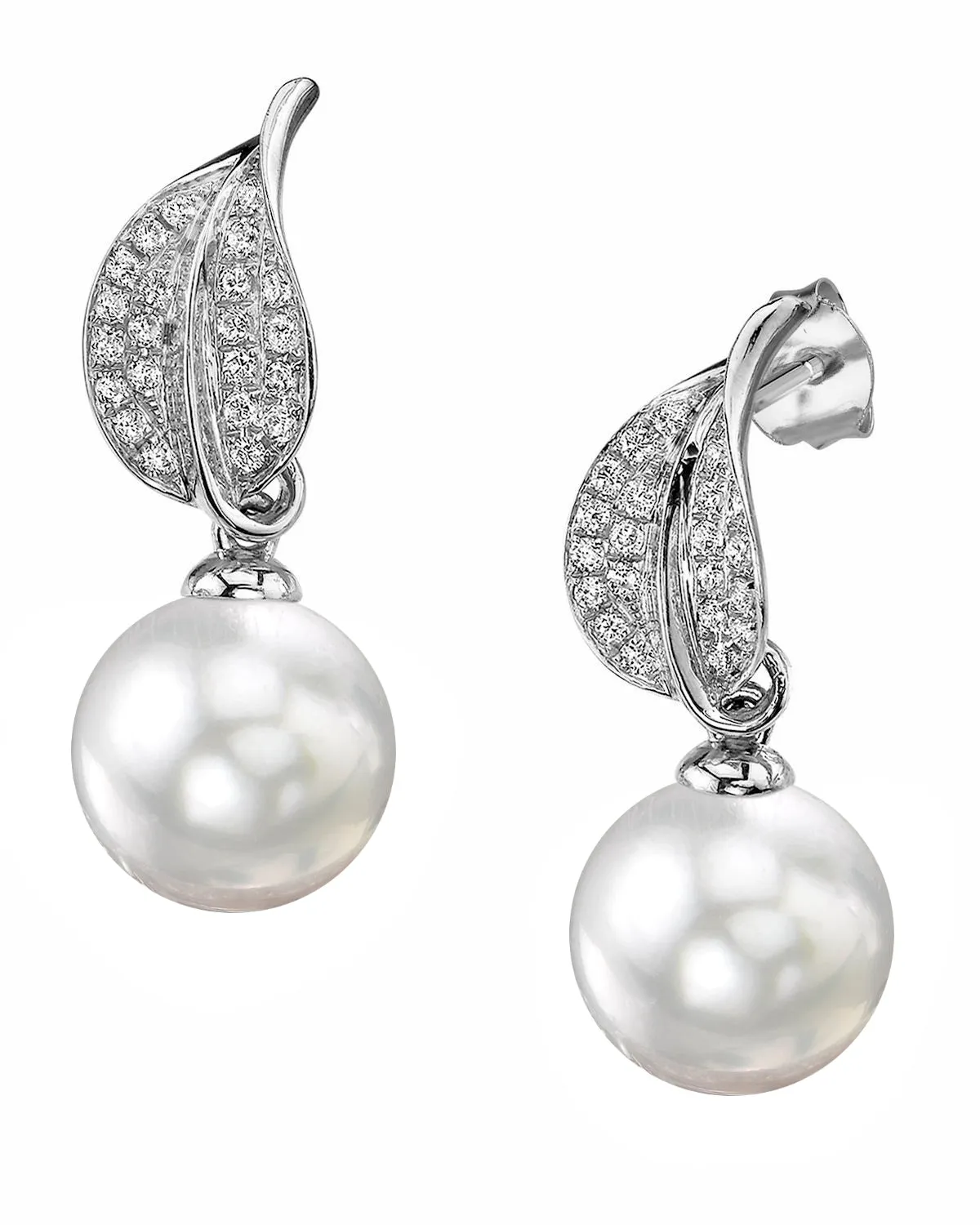 White South Sea Pearl & Diamond "Hazakura" Dangle Earrings