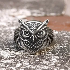 Wisdom Owl Stainless Steel Viking Ring