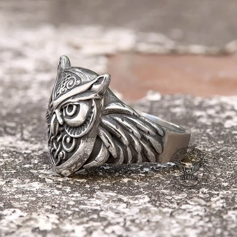 Wisdom Owl Stainless Steel Viking Ring