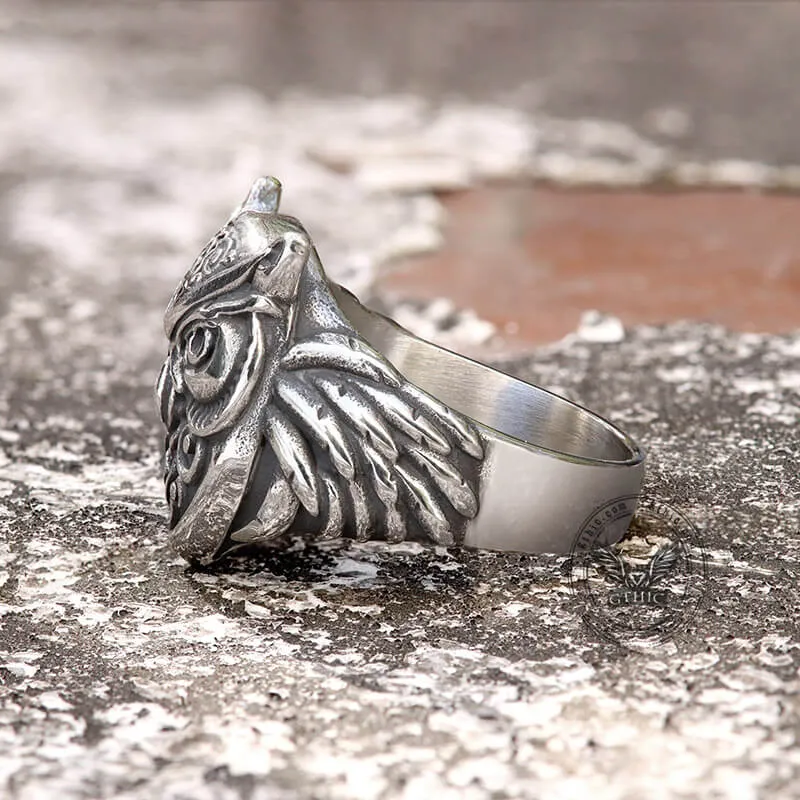 Wisdom Owl Stainless Steel Viking Ring