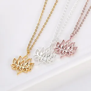 Women Fashion Lotus Flower Shaped Pendant Necklace For Female  Yoga Prayer Buddhism Boho Jewelry Statement Necklace Accessories