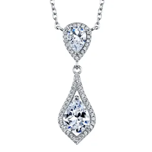 Women's Sterling Silver 925 Opera Charm Pendant Pear Cubic Zirconia Necklace 16-18"