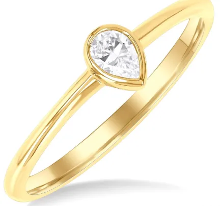 Yellow Gold Petite Bezel Set Pear Cut Diamond Fashion Ring